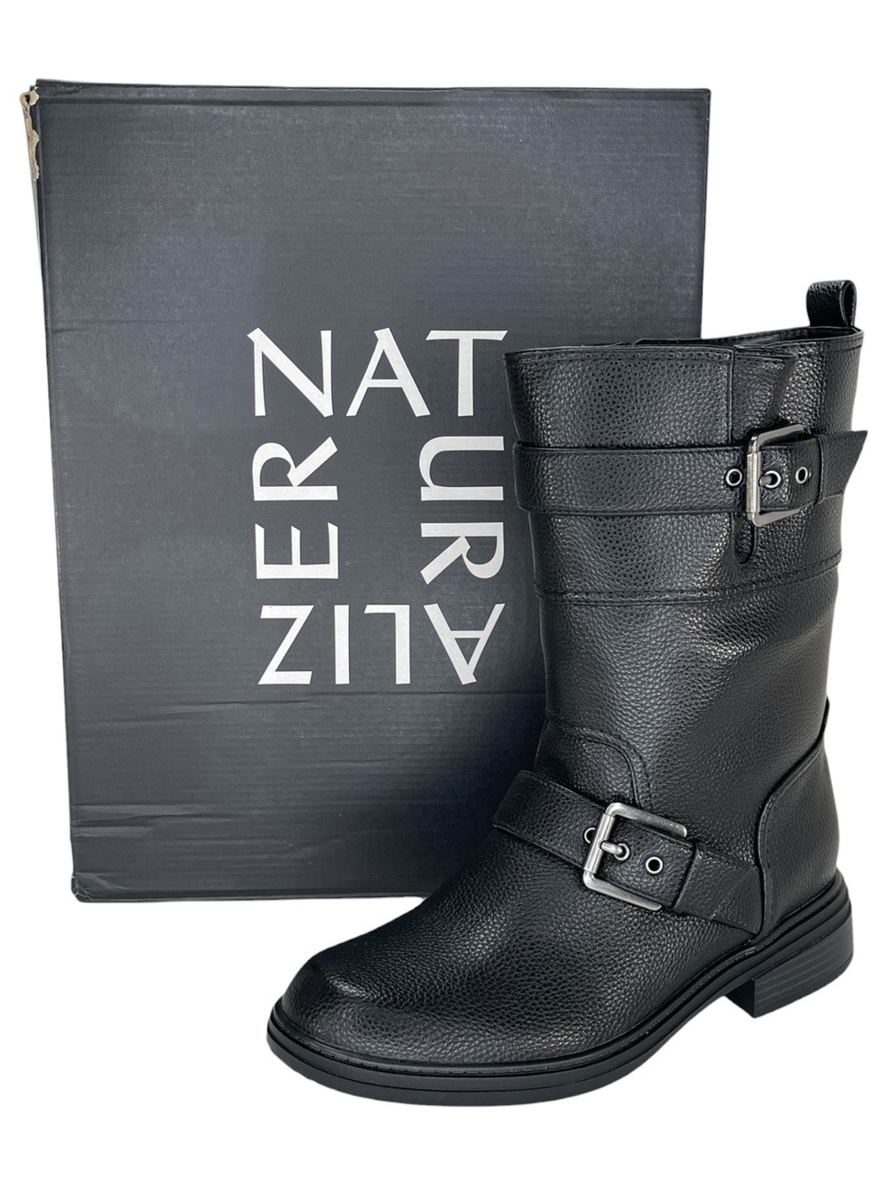 Naturalizer Latoya Black Pebbled Faux Leather Mid Calf Womens Boots Size 8M - Picture 1 of 13